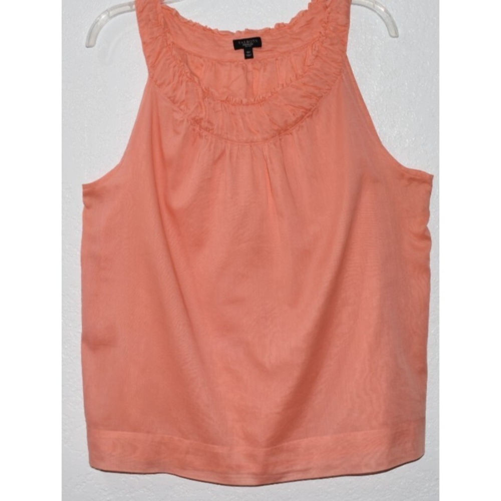 Talbots 16P Top Sleeveless Cotton Lined Pleated Ruffle Neck Coral Shirt‎ Petites